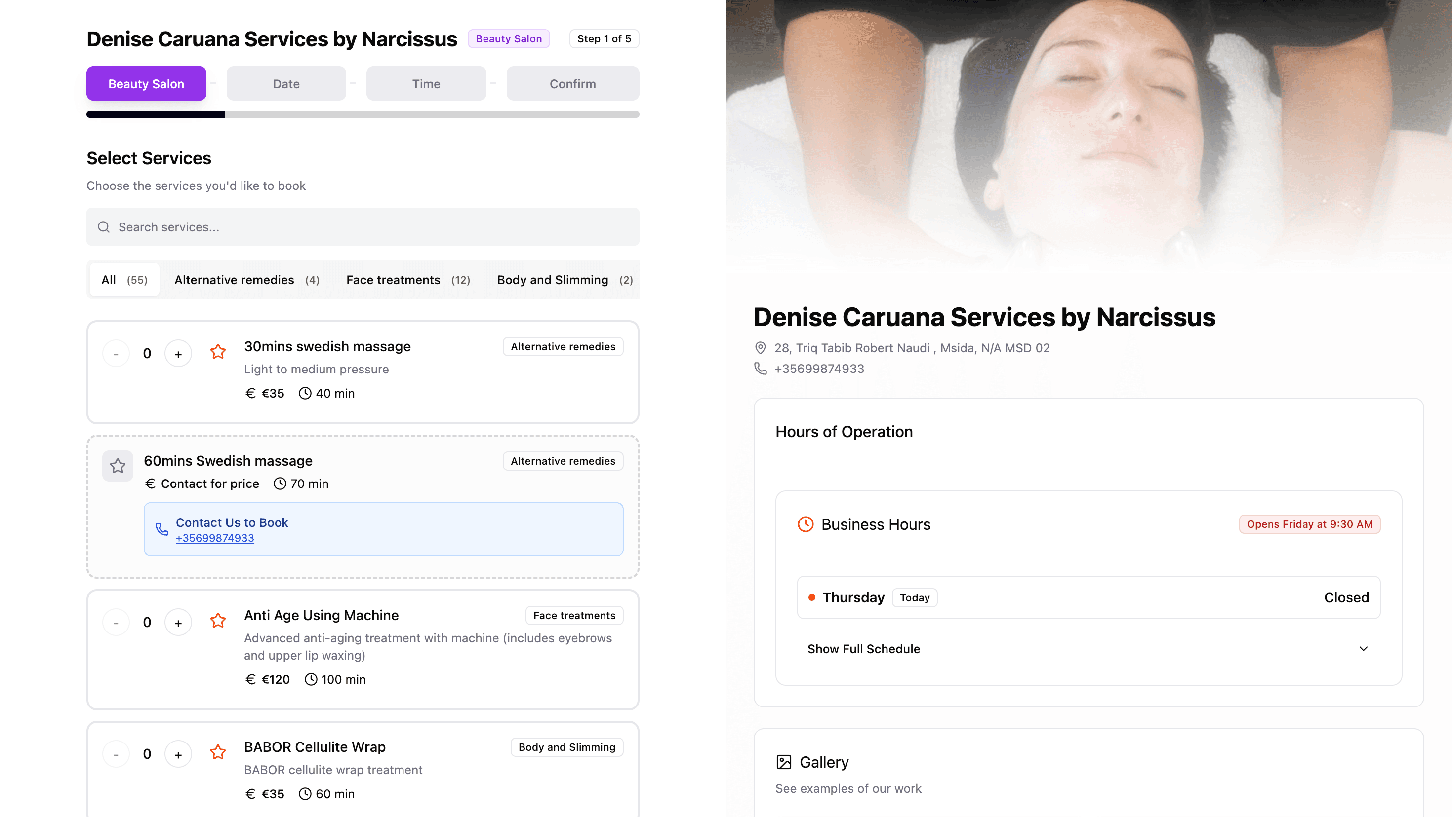 Customer booking page