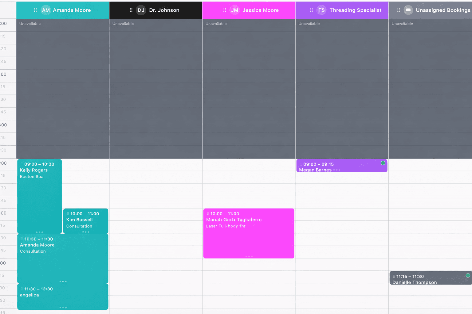 Colour-coded team schedule